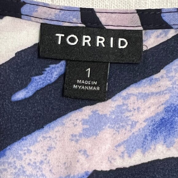 Torrid Women’s 1X Top Blue Black Zebra Print V-Neck Peplum Blouse Y2K Animal - Picture 3 of 7